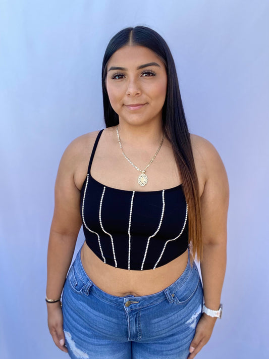 Rhinestone Top - Black