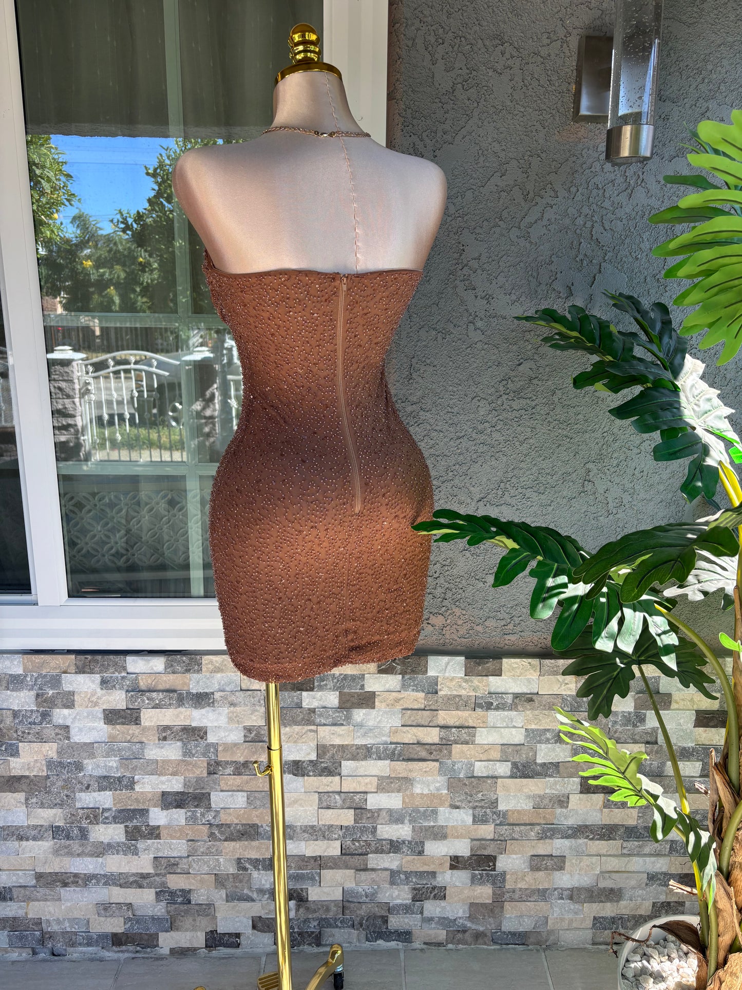 Charlotte Beaded Dress - Brown