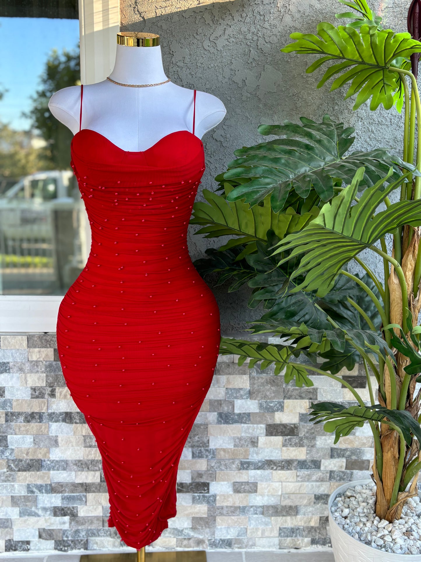 Perla Midi Dress - Red