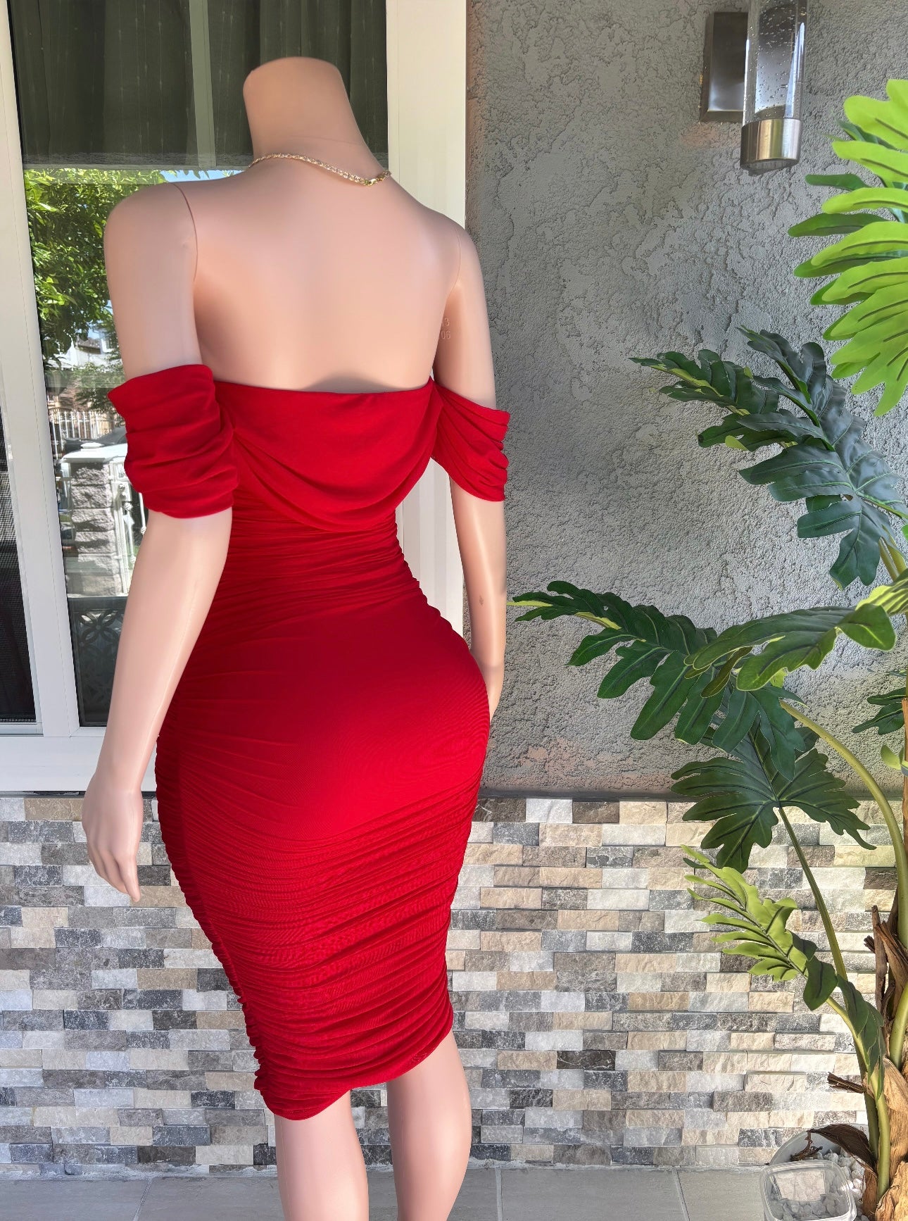 Maleny Off Shoulder Dress - Red