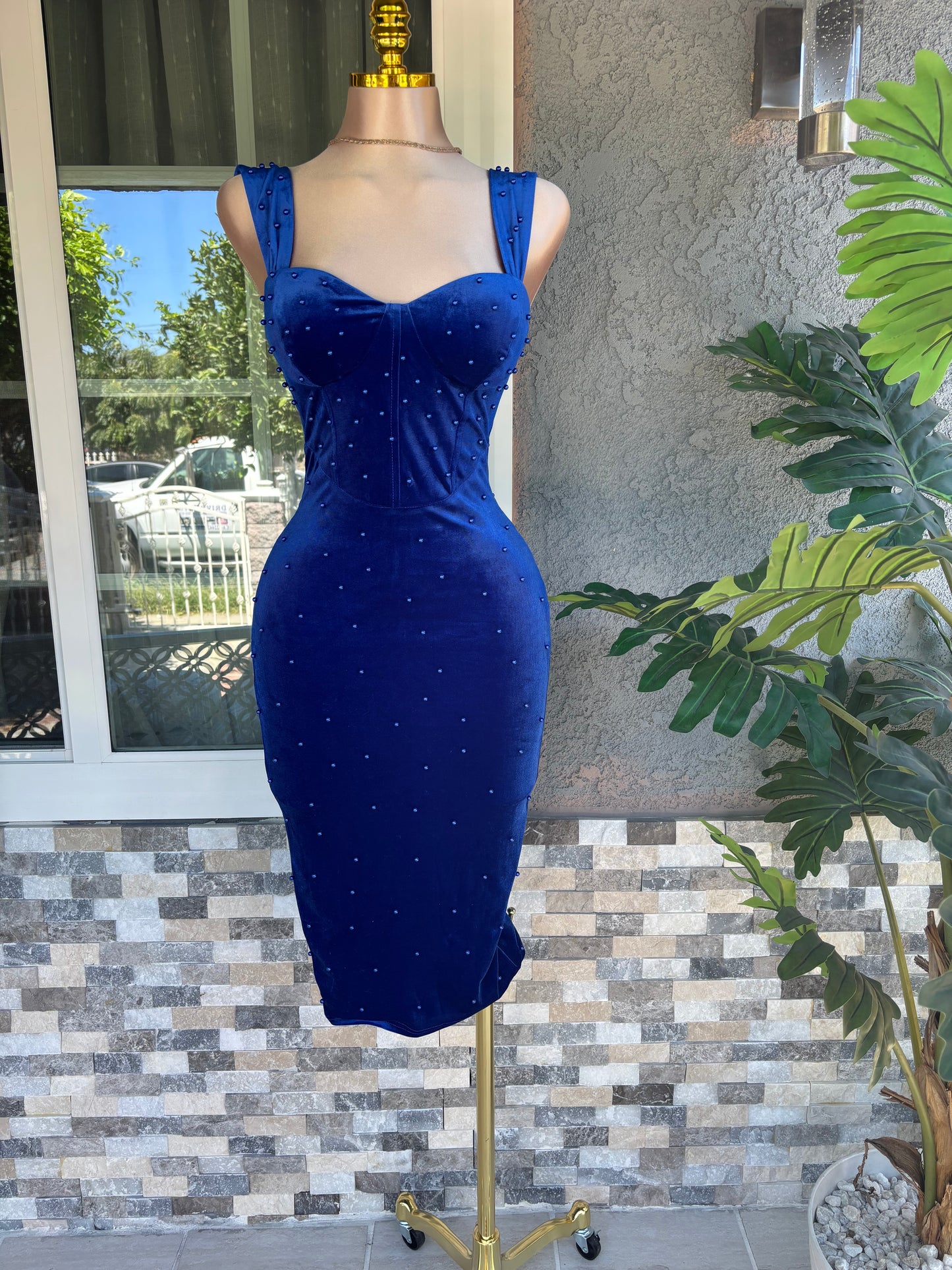 Perla Velvet Dress - Royal Blue