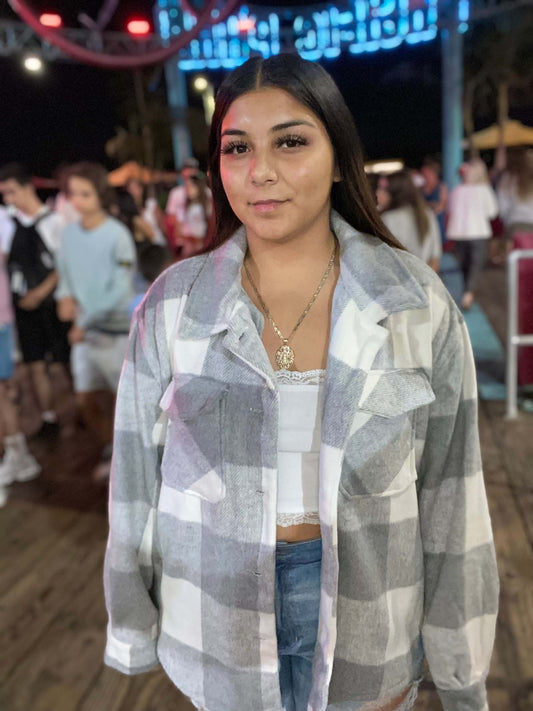 Plaid Shacket - Grey