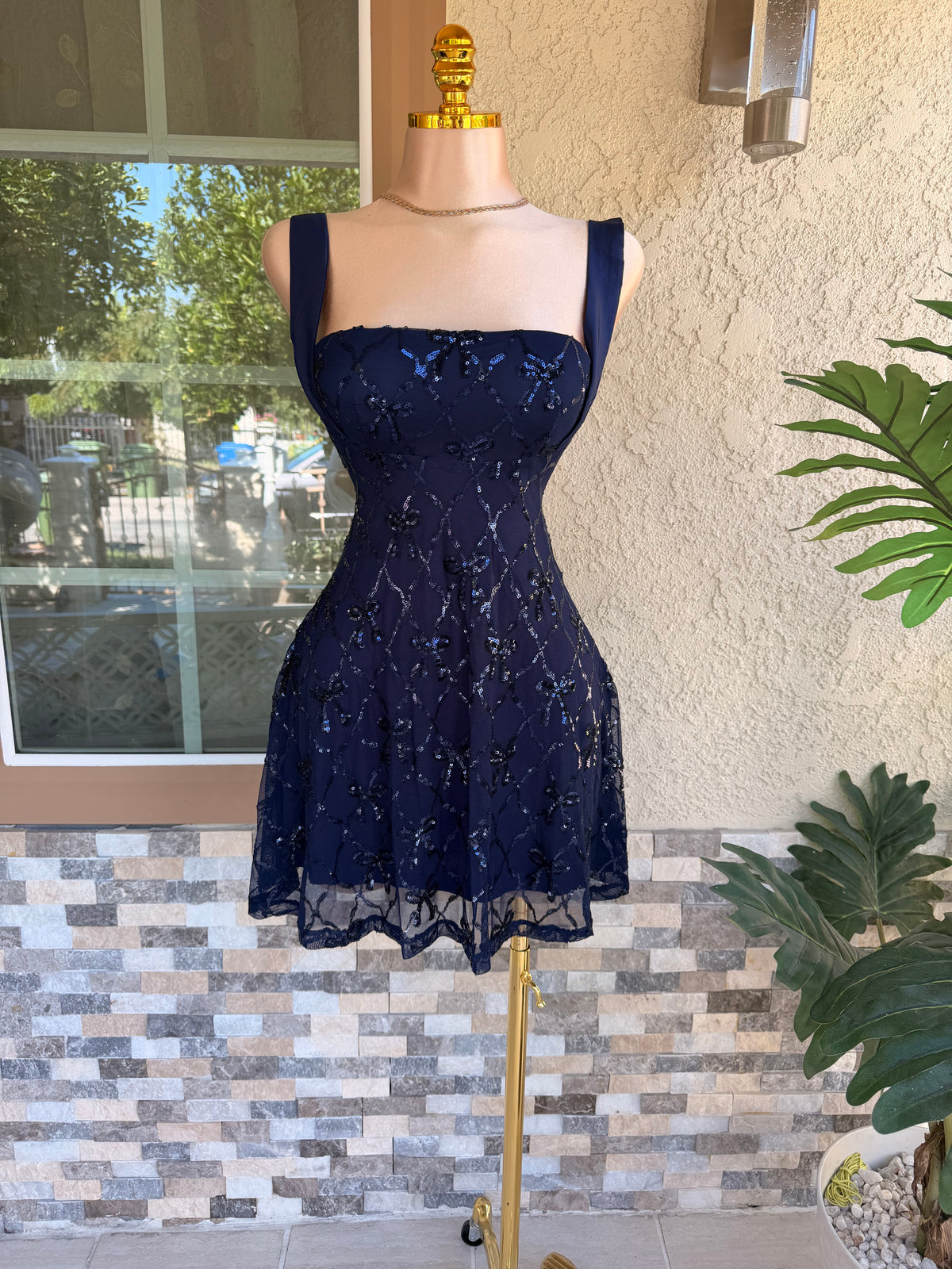 Coquette Flowy Dress - Navy Blue