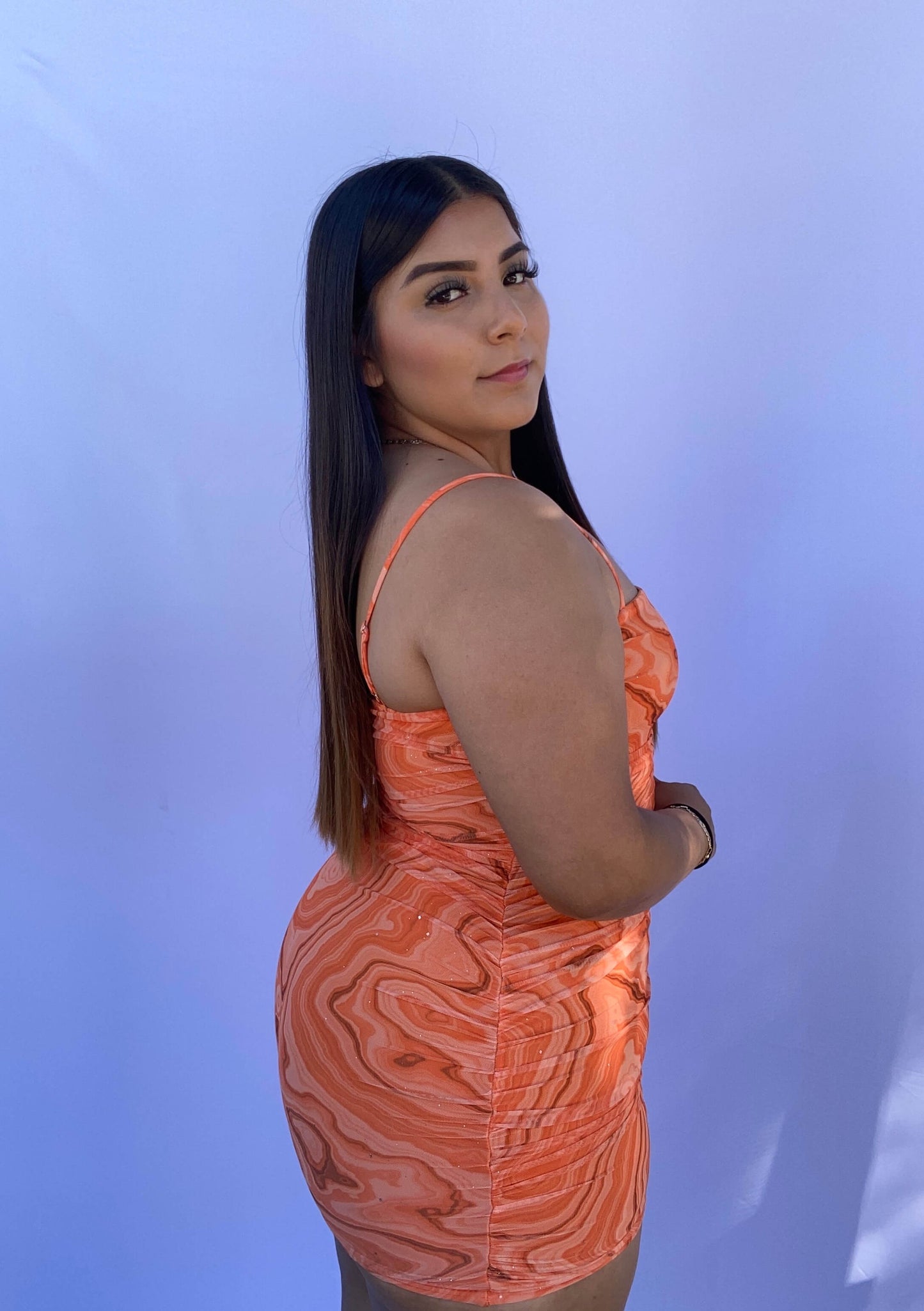 Lexi Marble Dress - Orange