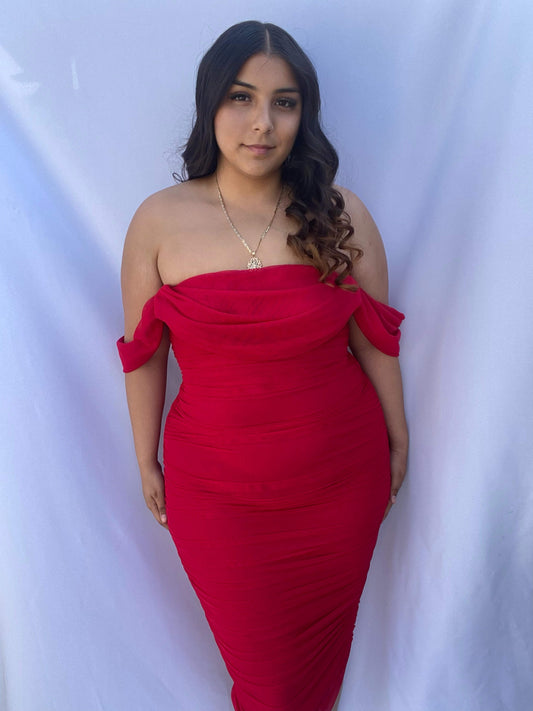 Maleny Off Shoulder Dress - Red